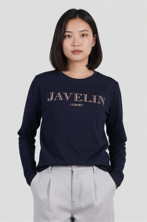 Navy Full Sleeve Organic Printed T-Shirt