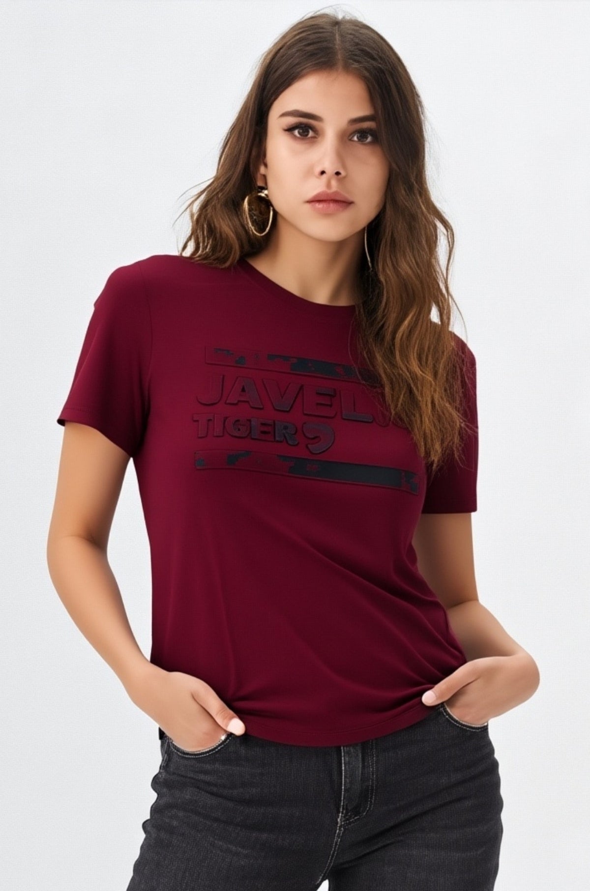 Wine Printed Cotton T-Shirt