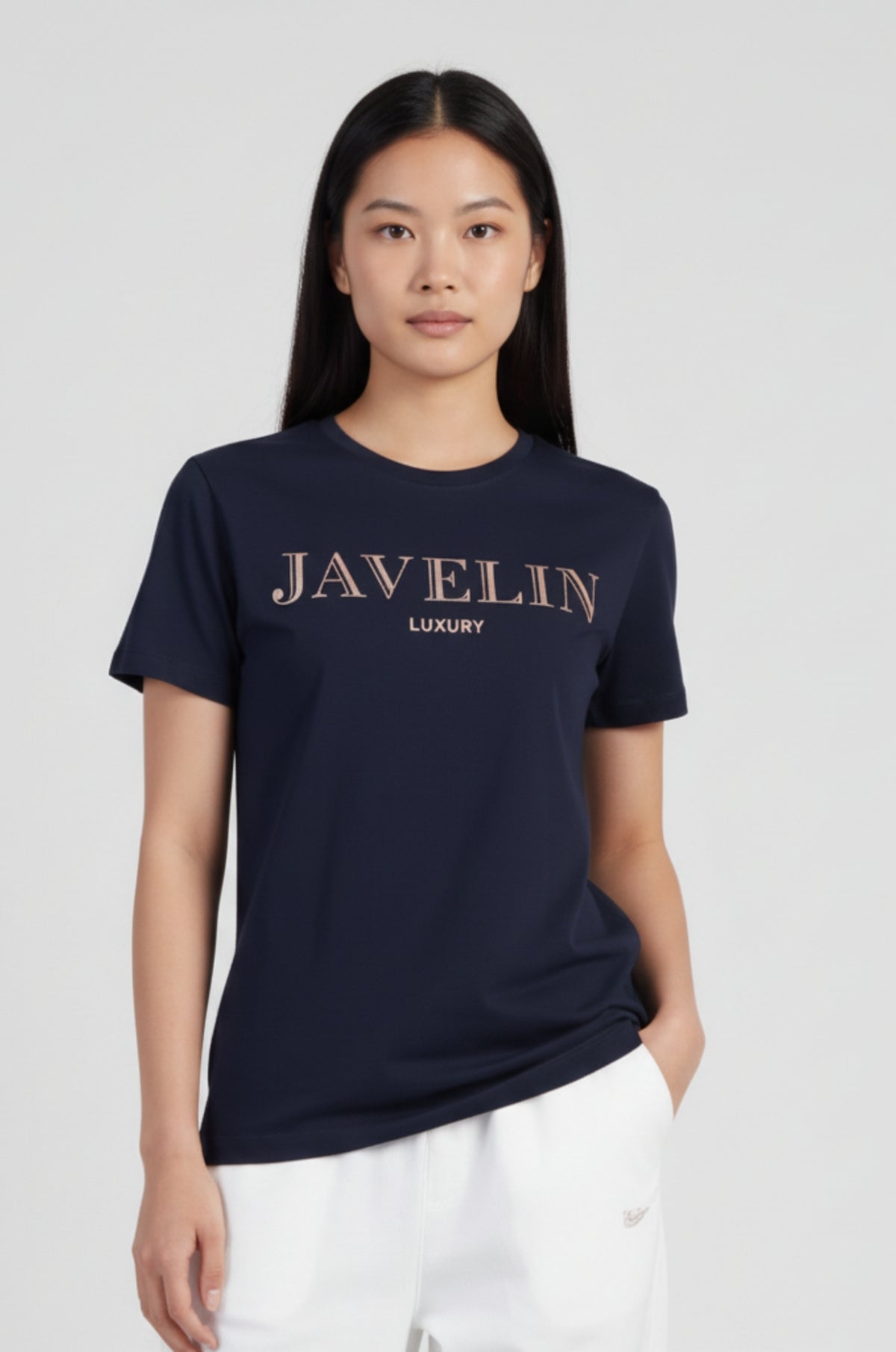 Navy Printed Cotton T-Shirt