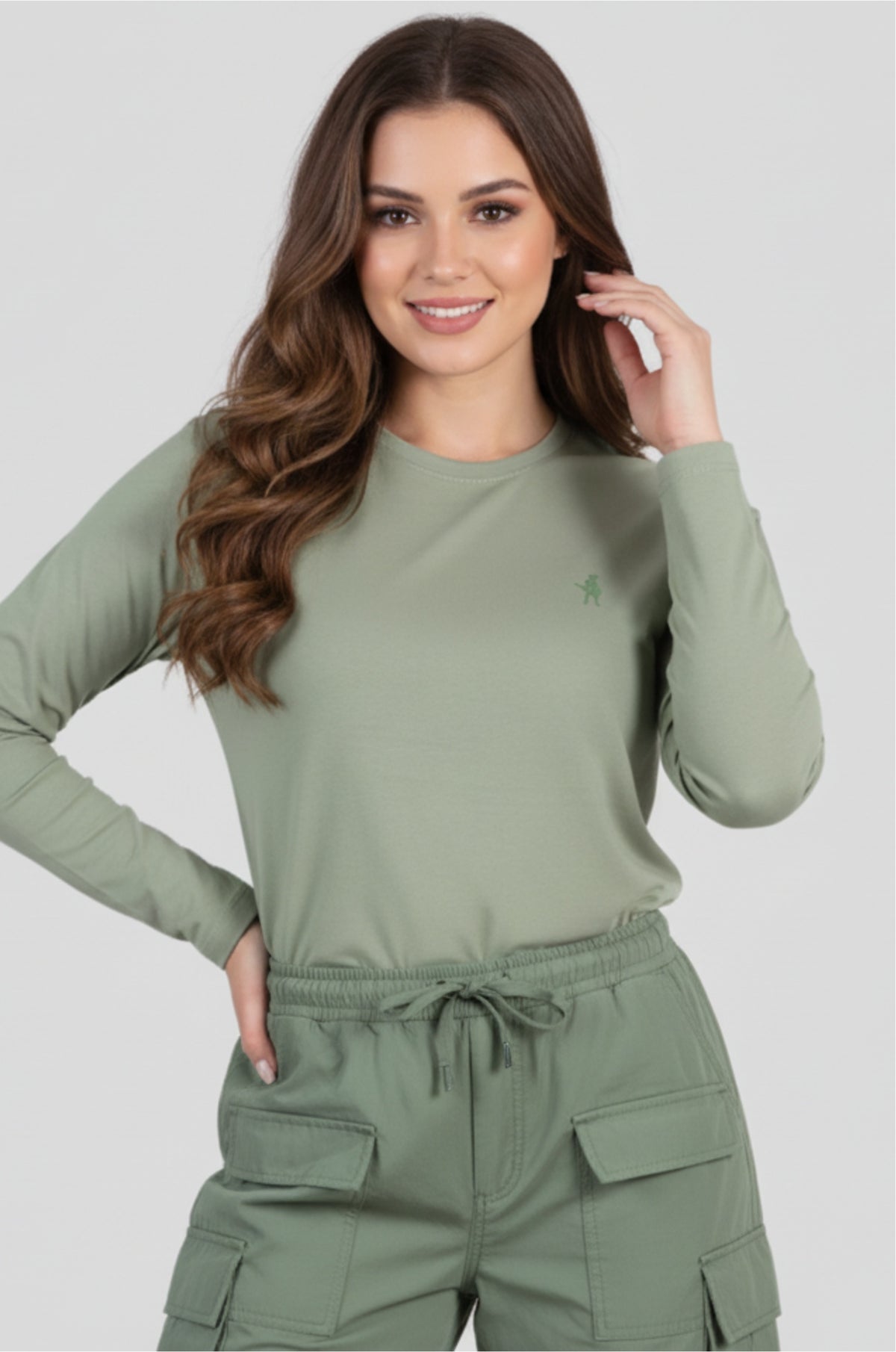 Oil Green Full Sleeve Logo T-Shirt