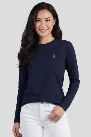 Navy Full Sleeve Organic Logo T-Shirt