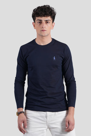 Navy Full Sleeve Organic Logo T-Shirt