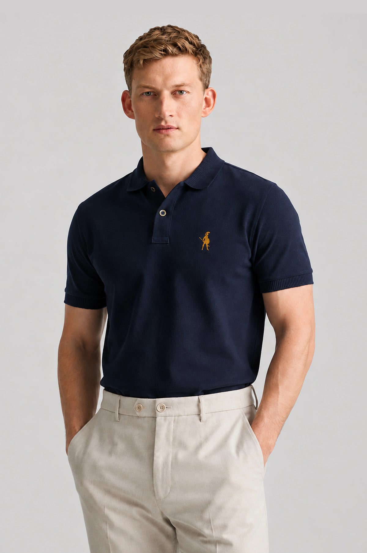 Navy Double Pique Organic Polo-Shirt