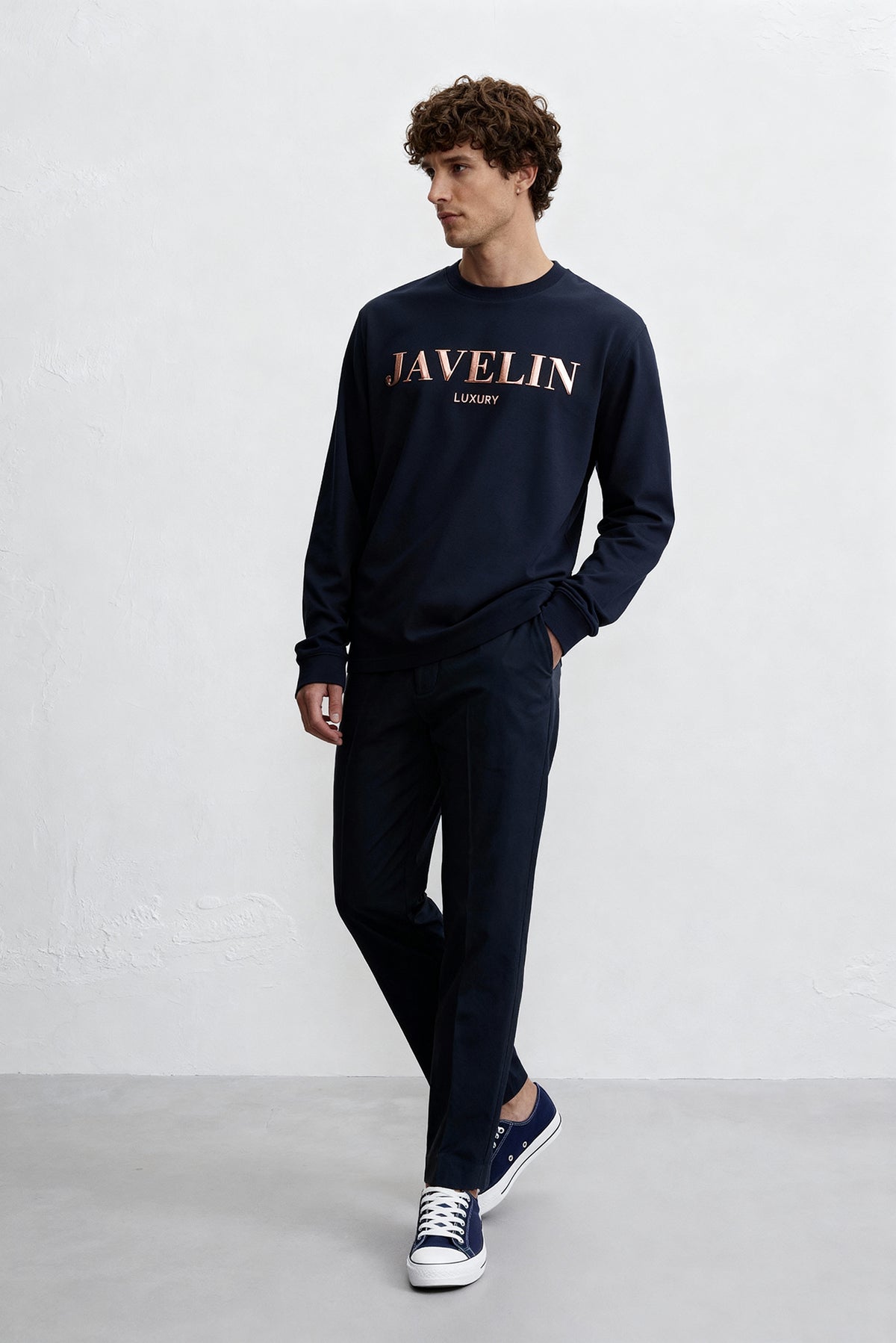 Navy Full Sleeve Printed T-Shirt