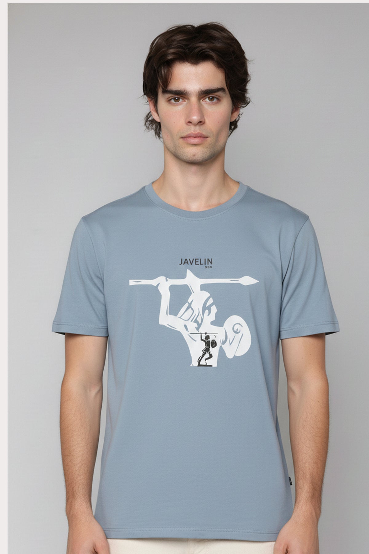 Blue Fog Printed Compact Cotton T-Shirt