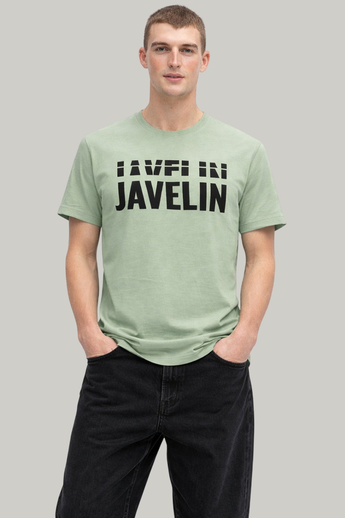 Oil Green Printed Cotton T-Shirt